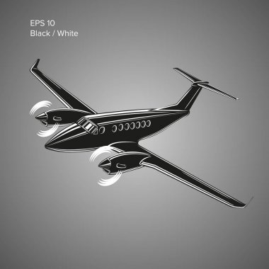 Özel uçak vektör çizim. İkiz motor uçak tahrikli. Vektör çizim.