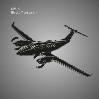 Özel uçak vektör çizim. İkiz motor uçak tahrikli. Vektör çizim.