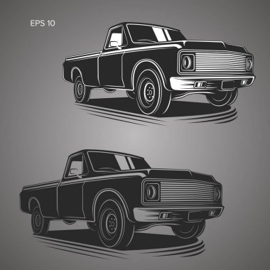 Vintage kamyonet vektör çizim. Oldschool Amerikan arabası