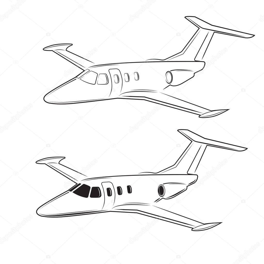 Small private jet vector. Business jet illustration. Luxury twin engine plane