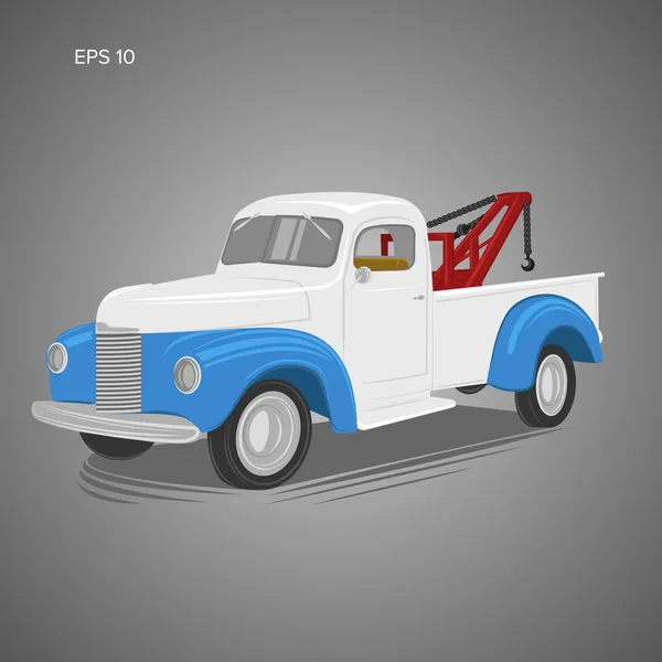 Oude vintage tow vrachtwagen vectorillustratie. Retro servicevoertuig. Zwart wit en zwart transparant set — Stockvector