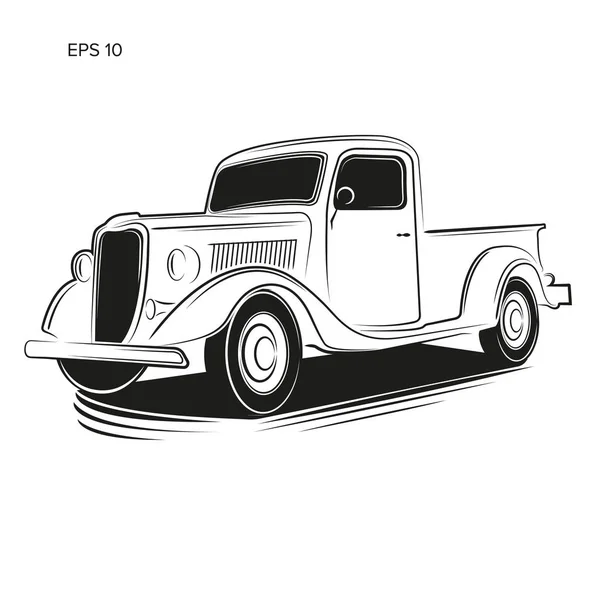 古いレトロピックアップトラックのベクトルイラスト。ヴィンテージ輸送車両 — ストックベクタ