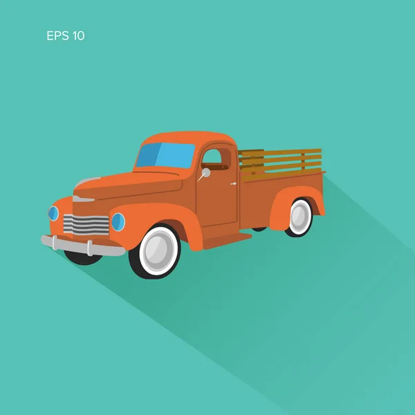 Eski retro çiftçi kamyonet düz tasarım vektör çizim simgesi. — Stok Vektör
