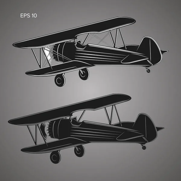 Ilustración vectorial plano retro biplano. Avión de motor de pistón Vintage — Archivo Imágenes Vectoriales