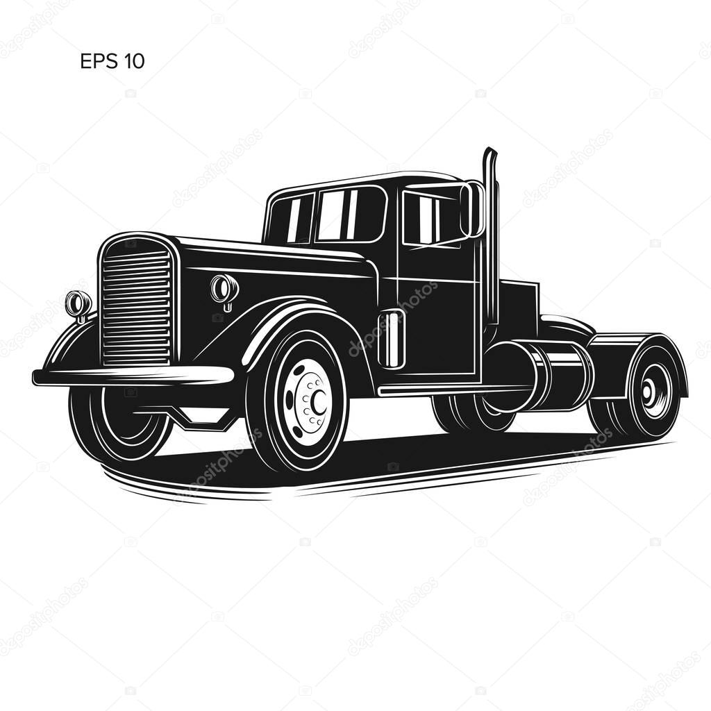 Vintage american truck vector illustration. Retro freighter truck.