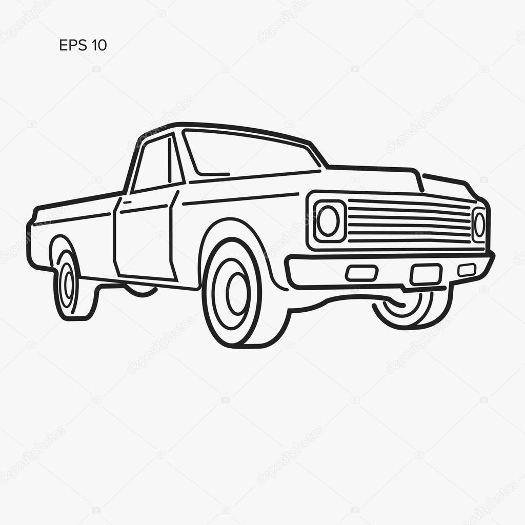 Vintage pickup truck vector illustration. Oldschool american car