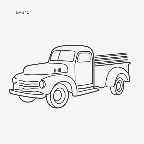 Oude retro boer pick-up lijn kunst vector illustratie pictogram. — Stockvector