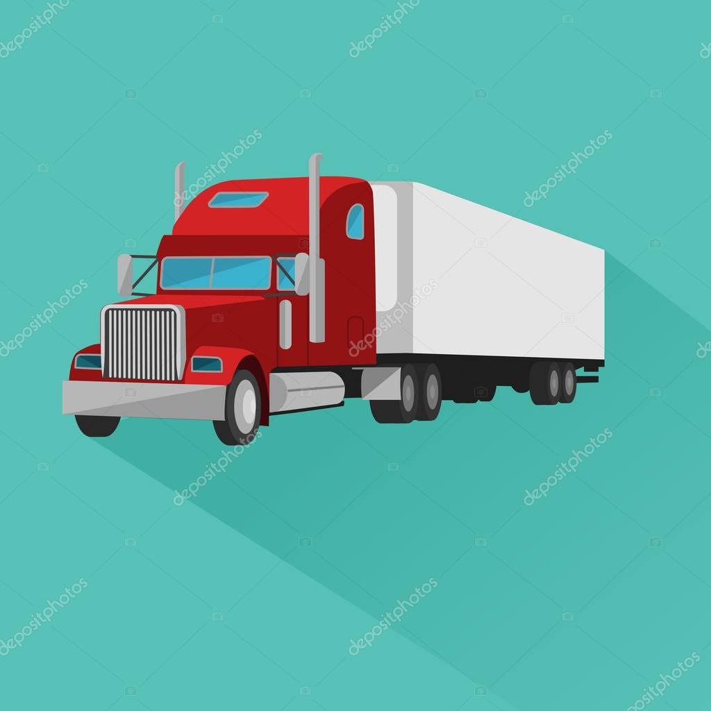 Classic american truck vector illustration icon. Retro freighter truck flat design. Cargo delivery machine.