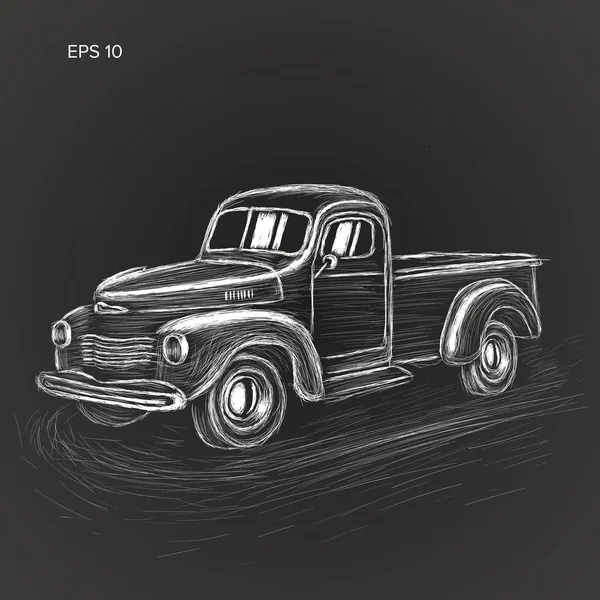 Oude retro boer pick-up truck vectorillustratie. Getekende handpictogram. — Stockvector