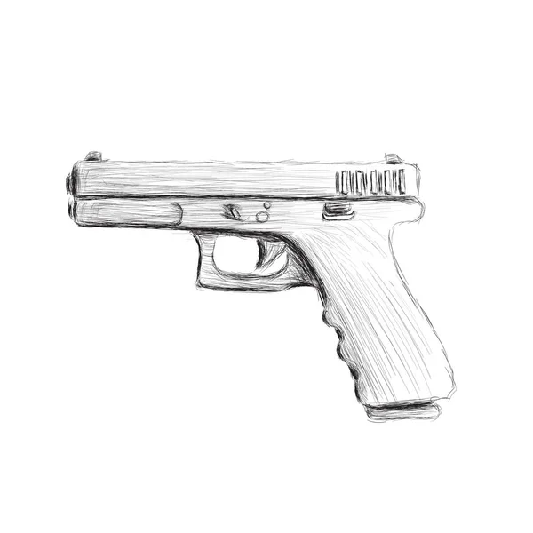 9mm semi-automatische hand getrokken pistool. Moderne vuurwapen vectorillustratie. — Stockvector