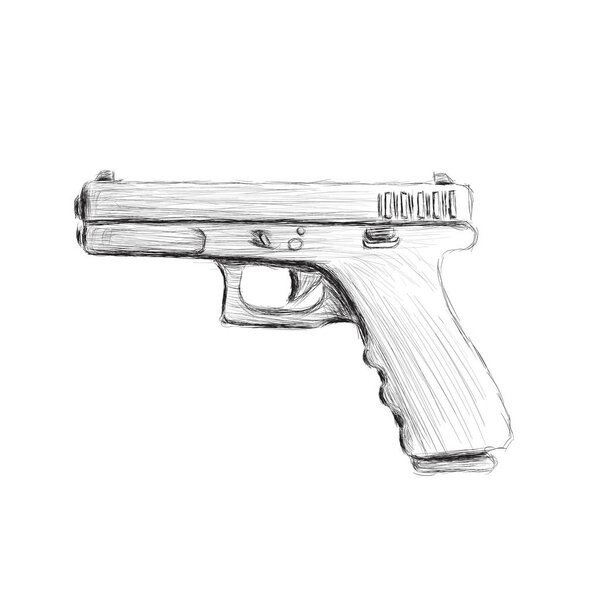 9mm semi-automatic hand drawn pistol. Modern firearm vector illustration.