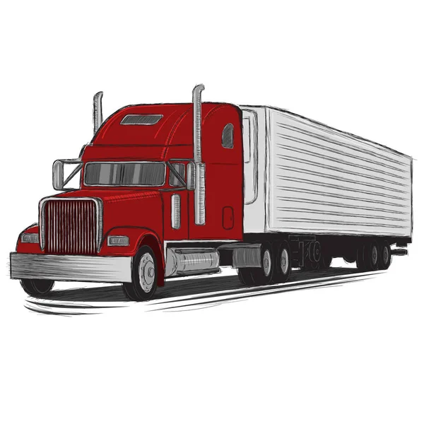 Clássico caminhão americano desenhado à mão ilustração vetorial. Camião de carga retro . — Vetor de Stock