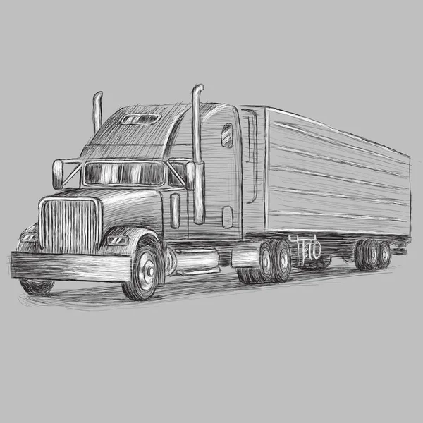 经典美国卡车手绘矢量插图 复古货轮卡车货送机 — 图库矢量图片