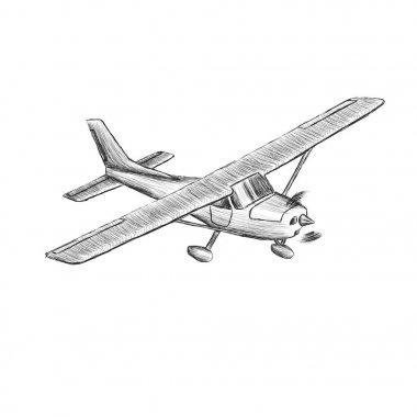 Küçük uçak vektör kroki. Elle çizilmiş tek motorlu uçak tahrikli. Hava turları wehicle.