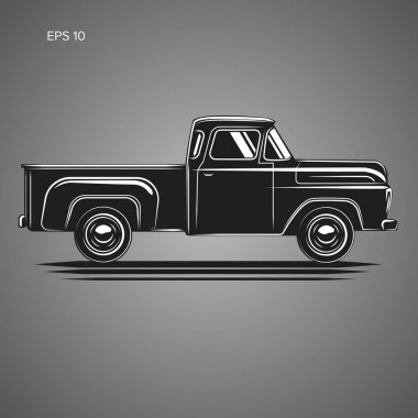 Old retro pickup truck vector illustration. Vintage transport vehicle clipart
