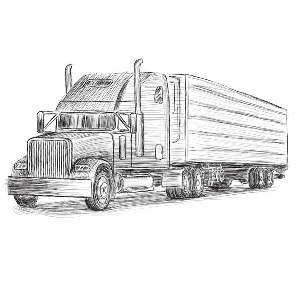 Illustration Vectorielle Dessinée Main Camion Américain Classique Camion Cargo Rétro — Image vectorielle