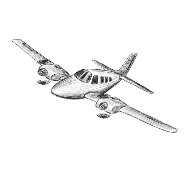 Litet Plan Skiss Vektorillustration Hand Dras Twin Motor Framdrivit Flygplan — Stock vektor