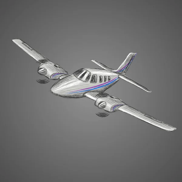 Kleine Ebene Skizze Vektorillustration Handgezeichnete Zweimotorige Flugzeuge Flugreisen Wehicle — Stockvektor