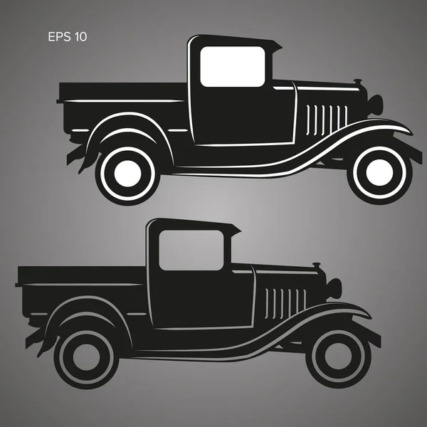 古いレトロなピックアップ トラック ベクトル イラスト アイコン。ヴィンテージのトランスポート車両 — ストックベクタ