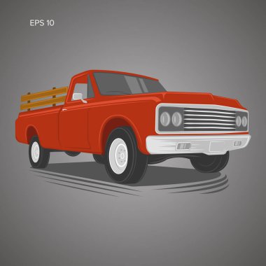 Vintage kamyonet vektör çizim. Oldschool Amerikan arabası