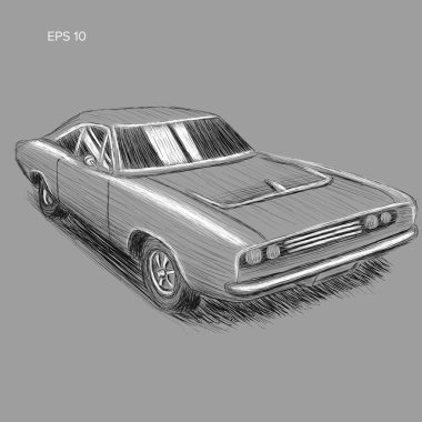 Klasik Amerikan arabası el çizilmiş vektör illüstrasyon kroki