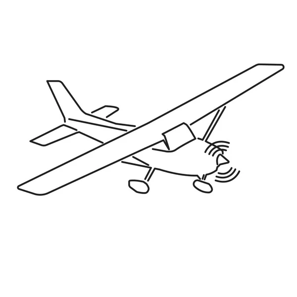 Kisrepülőgép-vektor illusztráció. Egyhajtóműves légijármű-vonalművészet. — Stock Vector