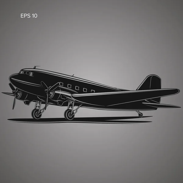 Eski vintage Pistonlu Motor uçağı. — Stok Vektör