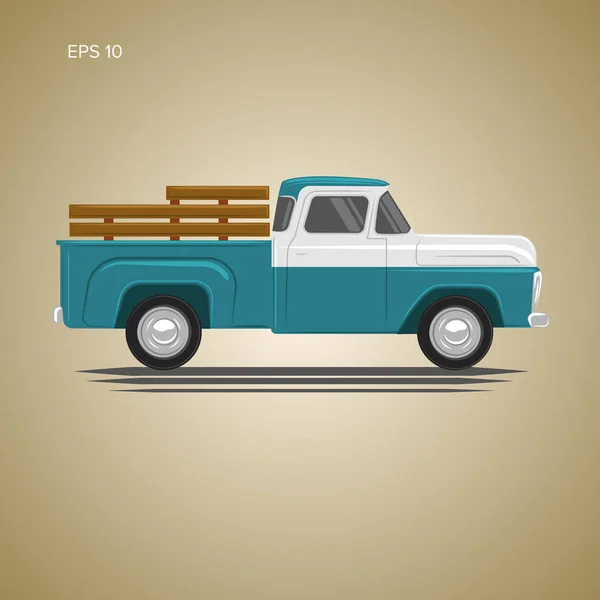 Ilustração retro velha do vetor do pickup do caminhão. Veículo de transporte vintage —  Vetores de Stock
