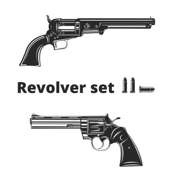 Vintage Magnum revolver készlet kettes. Retro kézifegyver vektor illúzió — Stock Vector