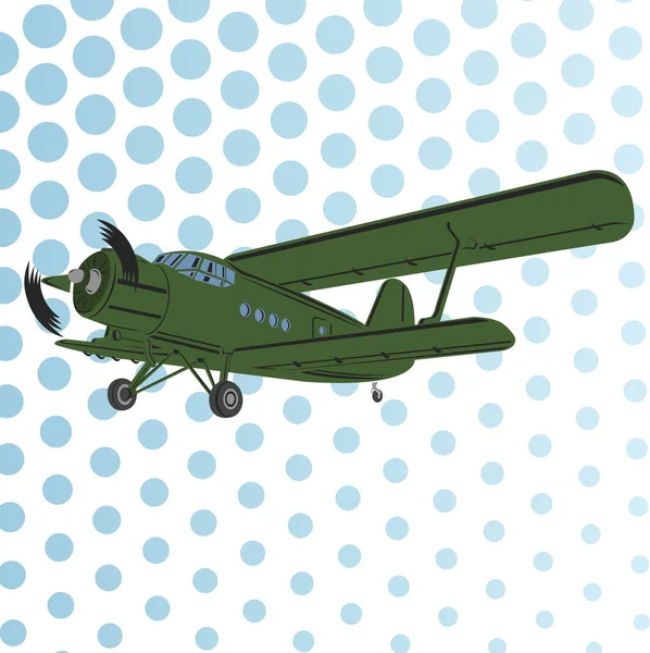 Velho Retro Vintage Pistão Motor Biplano Avião Ilustração Vetorial Aeronaves — Vetor de Stock