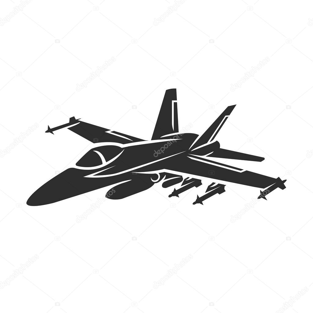 Jet fighter vector illustration. Military aircraft. Carrier-based aircraft. Modern supersonic fighter icon