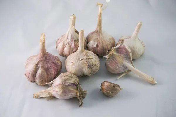 Ajo se encuentra sobre un fondo blanco verduras sobre fondo blanco — Foto de Stock