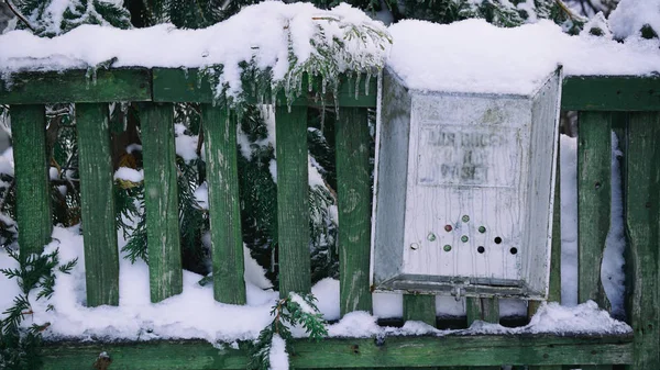 Mailbox, letter box, metal letter box, white snow