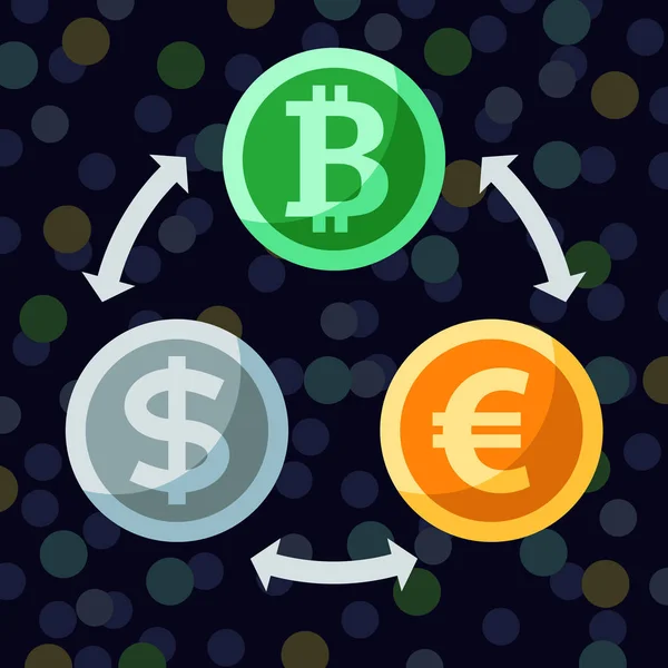 Para birimi ve Kripto Döviz Alım Satım düz simgesi bitcoin, euro — Stok fotoğraf