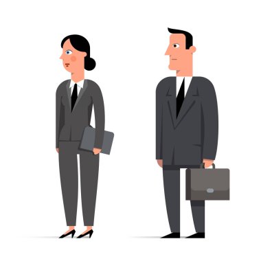 İş adamı ve iş kadını karakter düz resimde kümesi