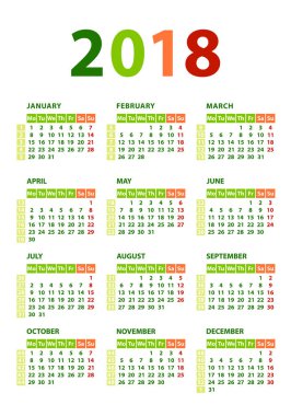 Takvim 2018 vektör şablonu