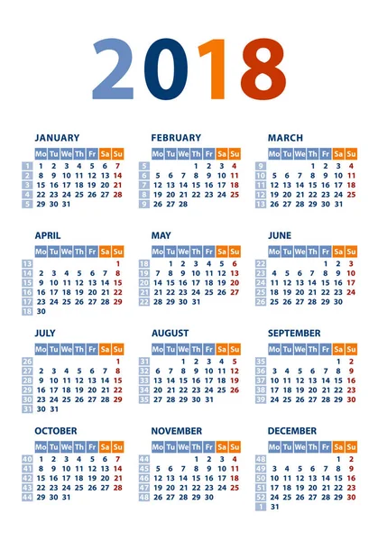 Kalender 2018 vector sjabloon — Stockvector
