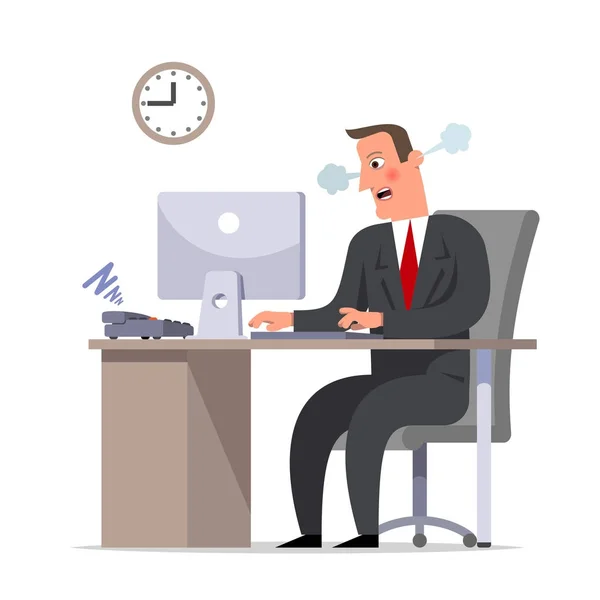 Geschäftsmann oder Büroangestellter erledigt dringende Arbeit, die Frist ist ein — Stockvektor