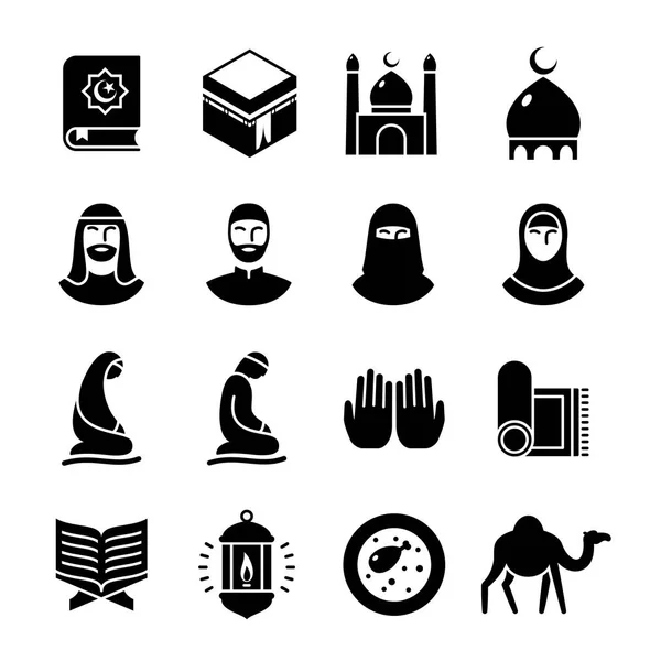 Pictogrammen van islamitische cultuur glyph-set — Stockvector