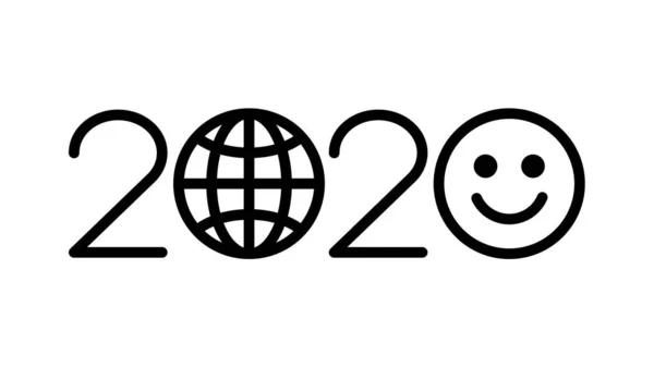 Happy New Year 2020 Design Template Globe Smile Emoji Design — Stock Vector