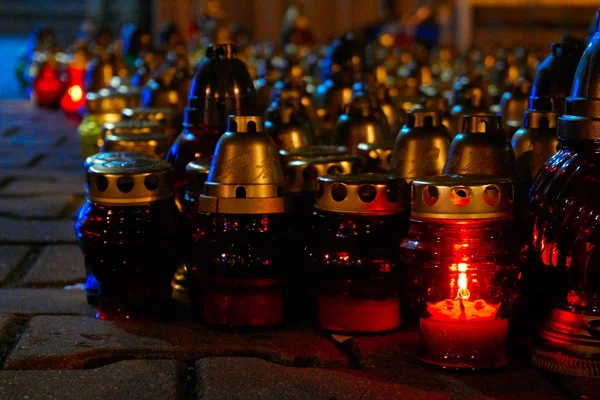 Memorial candles on the cemetery