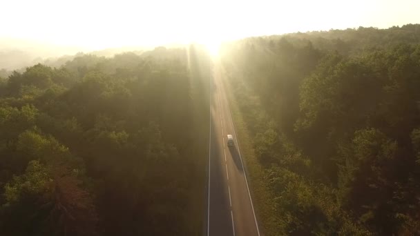 Flight over the road at sunrise — Stock Video