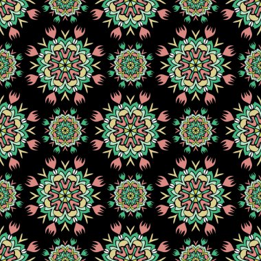 Mandala ve çiçek elemanları zarif seamless modeli