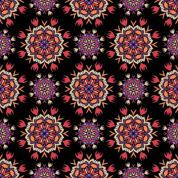 Élégant motif sans couture avec Mandala et éléments floraux — Image vectorielle