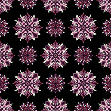 Çiçek ile zarif Dikişsiz desen ve Mandala öğeleri. Güzel çizilmiş vektör çizim