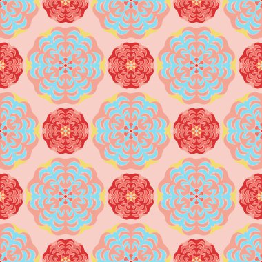 Çiçek ile zarif Dikişsiz desen ve Mandala öğeleri. Güzel çizilmiş vektör çizim