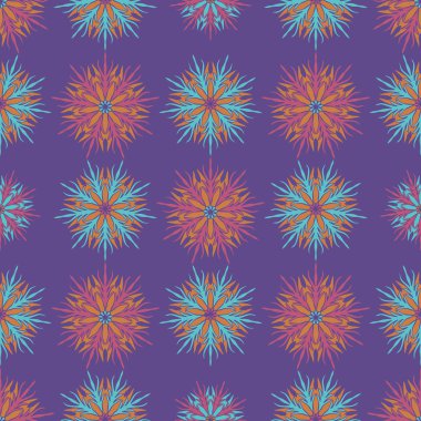 Çiçek ile zarif Dikişsiz desen ve Mandala öğeleri. Güzel çizilmiş vektör çizim