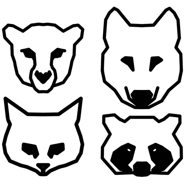 Set Four Low Polygonal Animals Logo Cheetah Wolf Cat Raccoon — Stock Vector