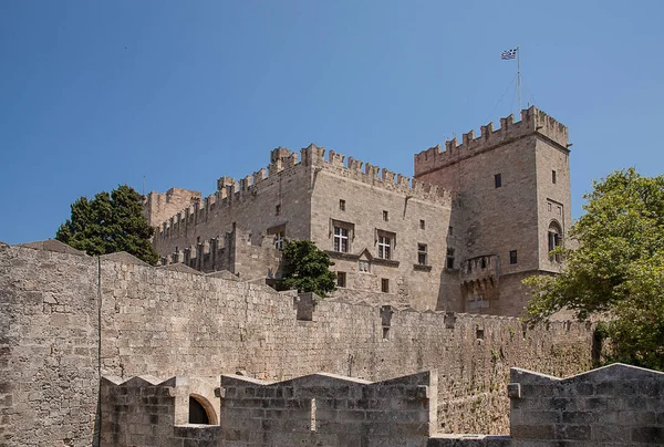 Ruïnes Van Muren Van Het Kasteel Stad Van Rhodos Defensieve — Stockfoto