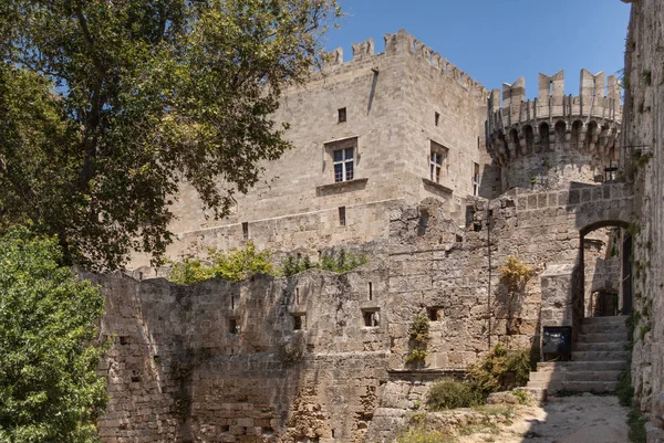 Ruïnes Van Muren Van Het Kasteel Stad Van Rhodos Defensieve — Stockfoto